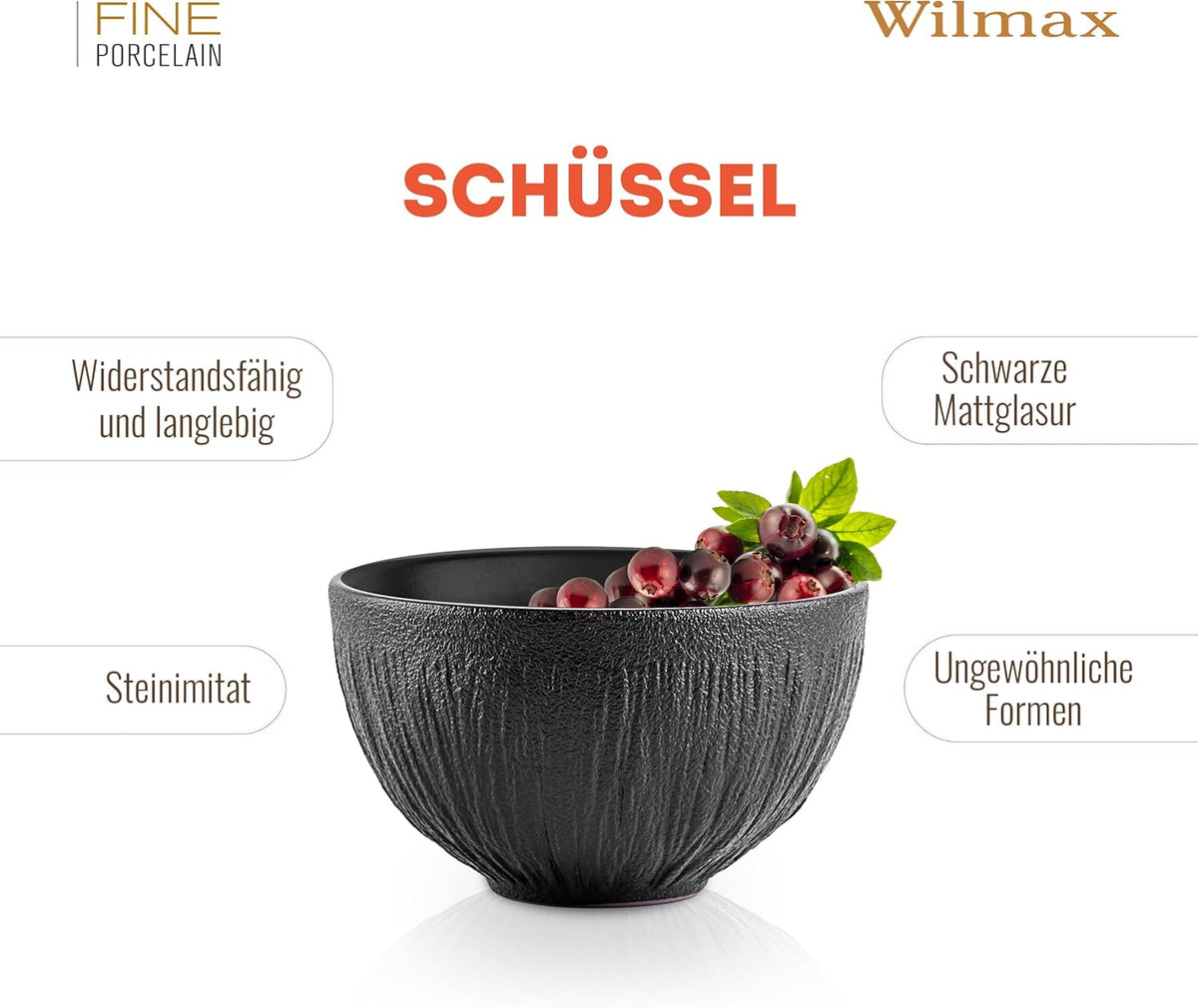 Wilmax Schaal Lotus Zwart 600 ml 2-delige set A2