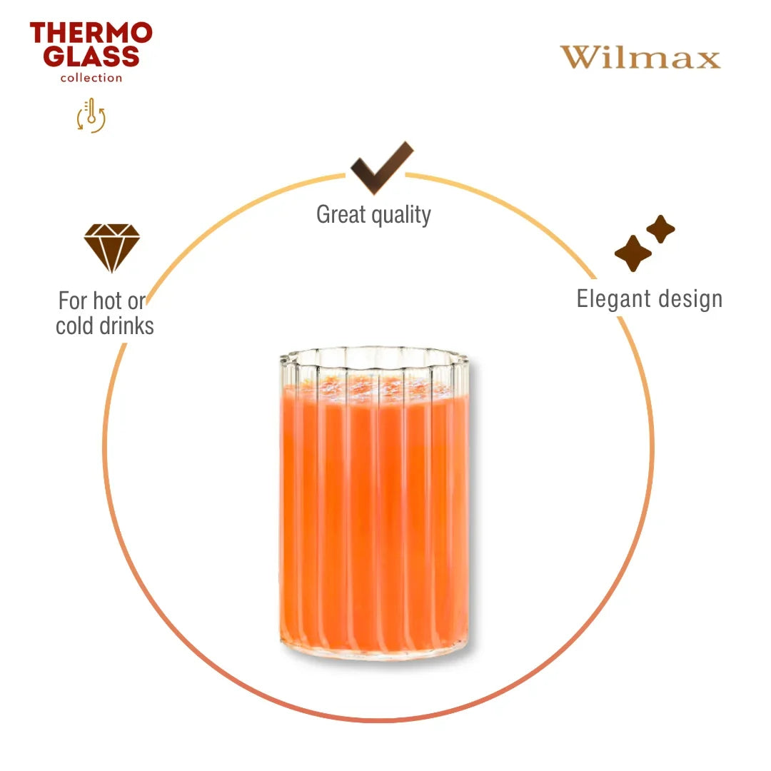 Wilmax Geribbeld Glas 200 ml Borosilicaat Transparant