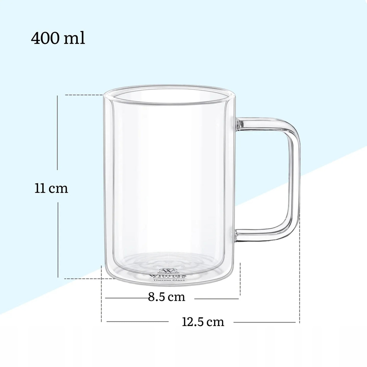 Wilmax England Dubbelwandige beker Borosilicaatglas 400ml (2 stuks)