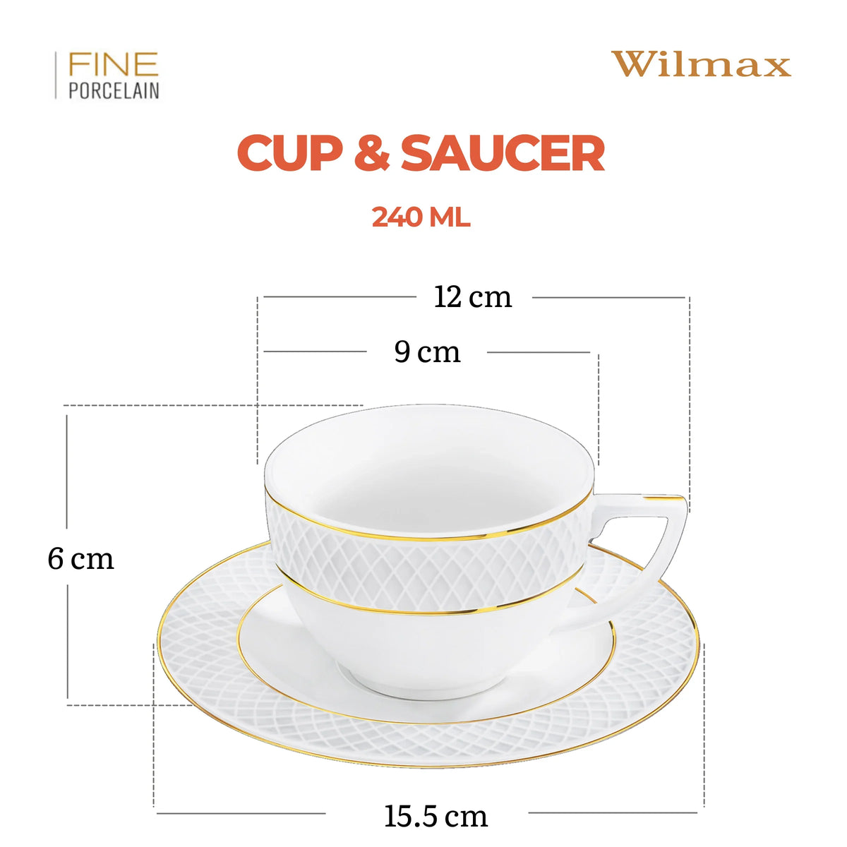Wilmax Kop en schotel 240 ml Wit Porselein AB