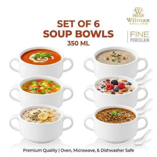 Wilmax Soepkom 350 ml Wit Porselein 4-delige set A4
