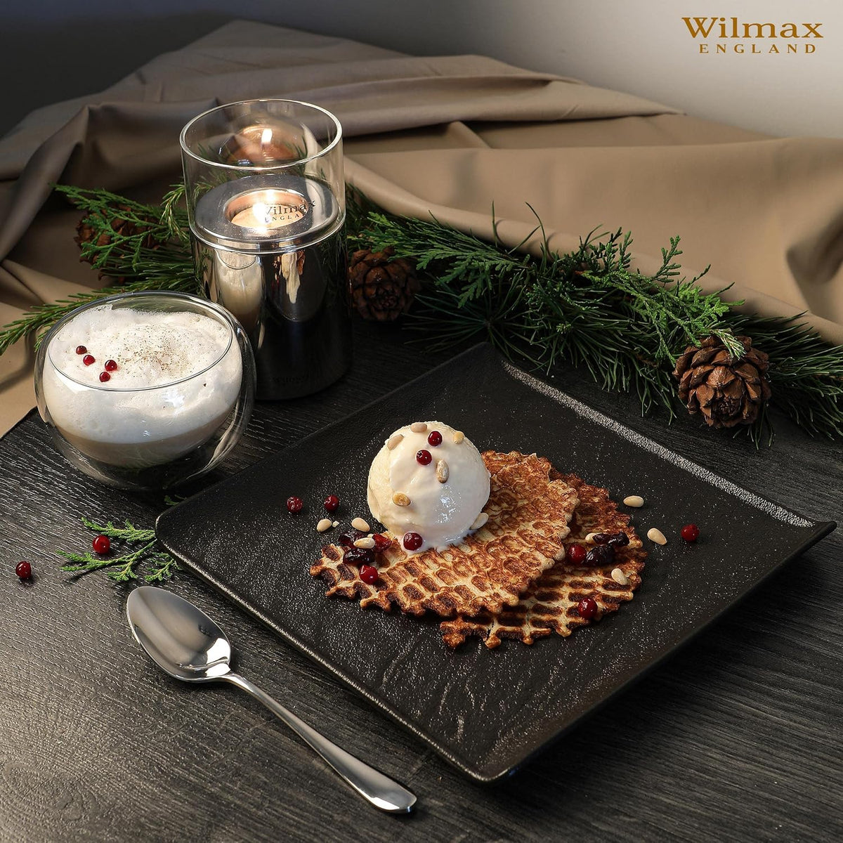 Wilmax Vierkante schaal SlateStone Zwart 27x27 cm Set van 2