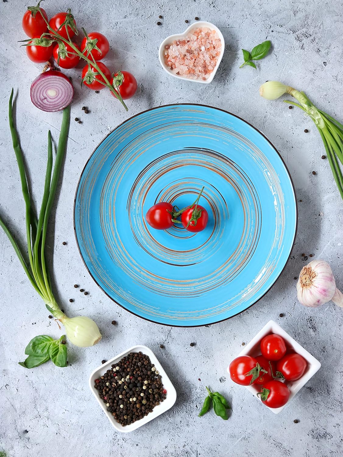 Wilmax Spiral Teller 6er Set aus Porzellan, 20 cm, Blau – WL-669612/A6