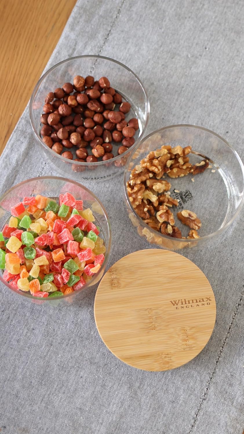 Wilmax 3-stufiges Vorratsglas, 12 x 20 cm, Thermo-Glas & Bambusdeckel, WL-888522/A