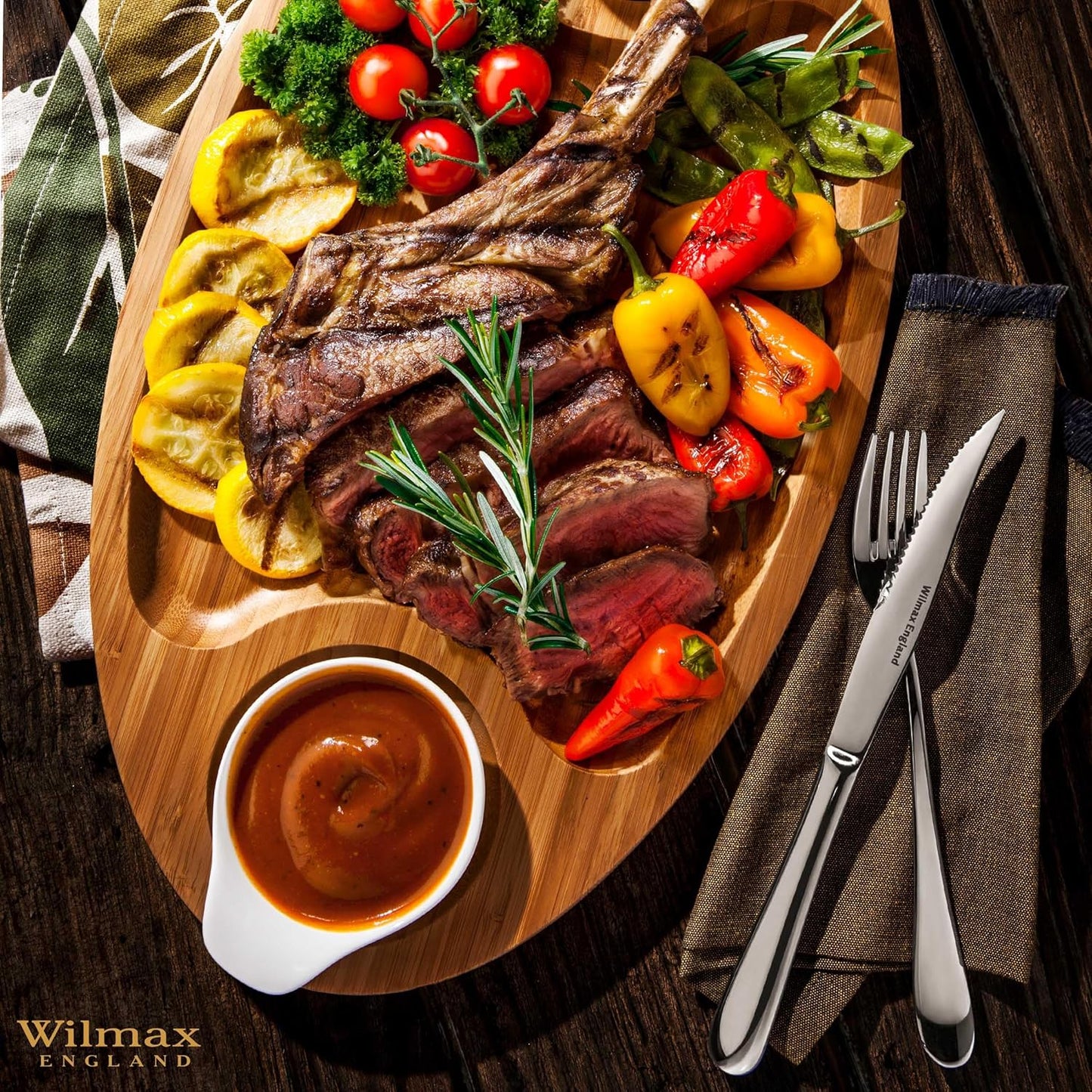 Wilmax 3-teilige Servierplatte aus natürlichem Bambus, 45.5 x 25 cm – WL-771041/A