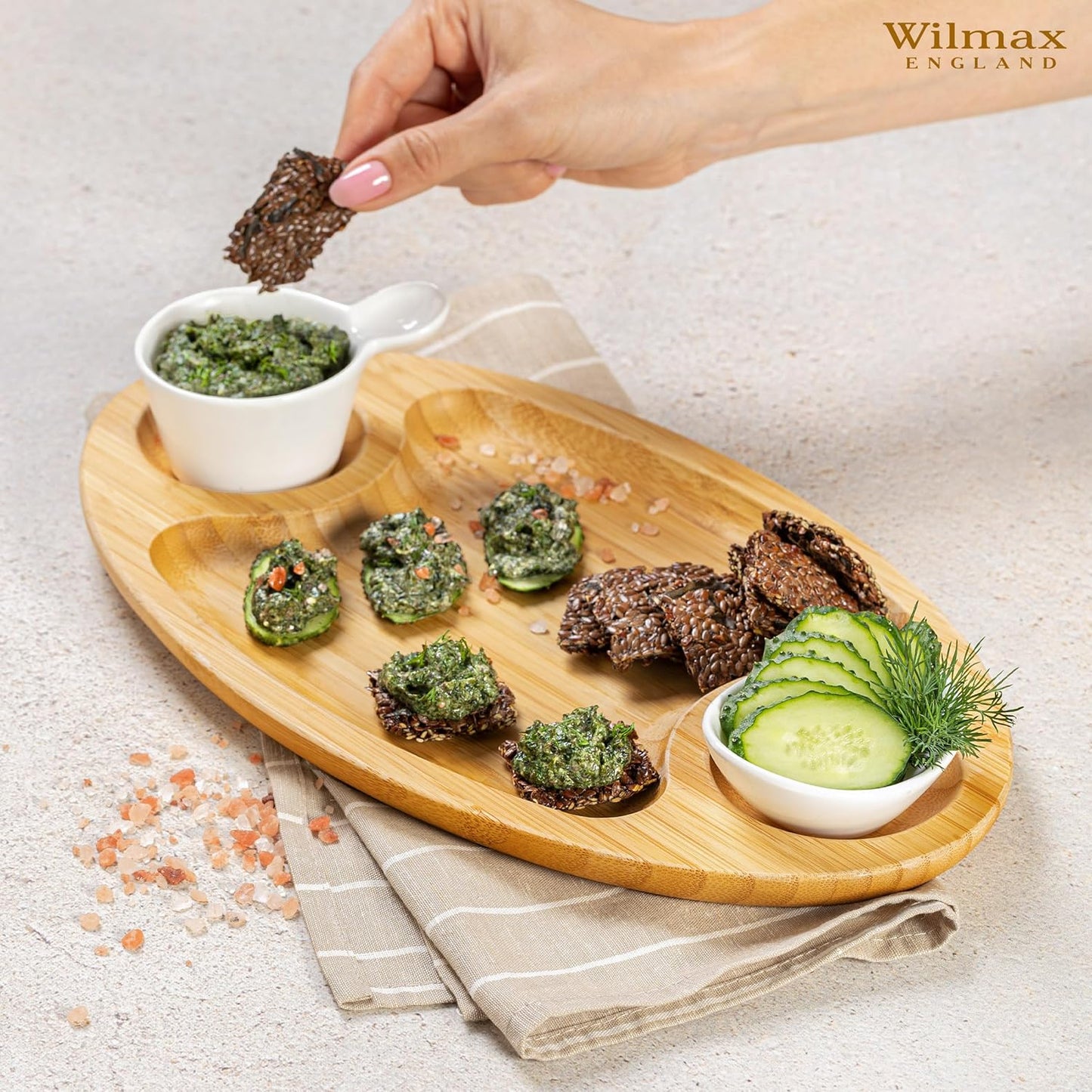 Wilmax 3-teilige Servierplatte aus natürlichem Bambus, 45.5 x 25 cm – WL-771041/A