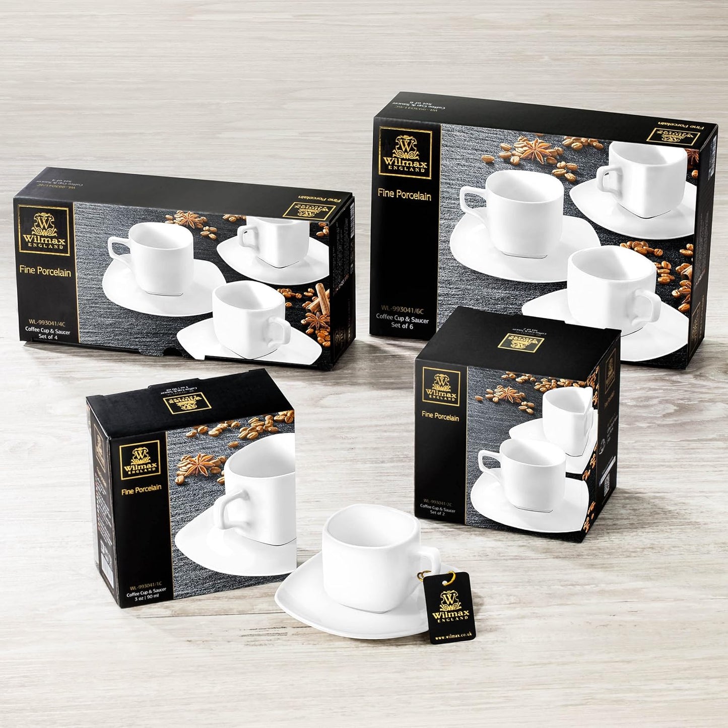 Wilmax Koffie Kopjes & Schotels Set, 2-delig, 90 ml Porselein WL-993041/2C