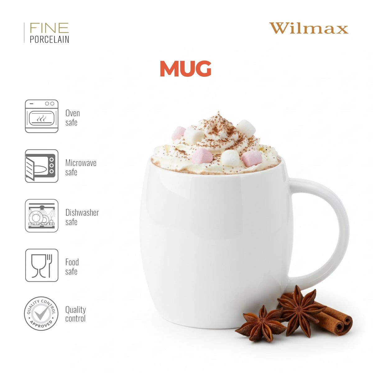 Wilmax England Beker 400 ml Wit Porselein Olivia