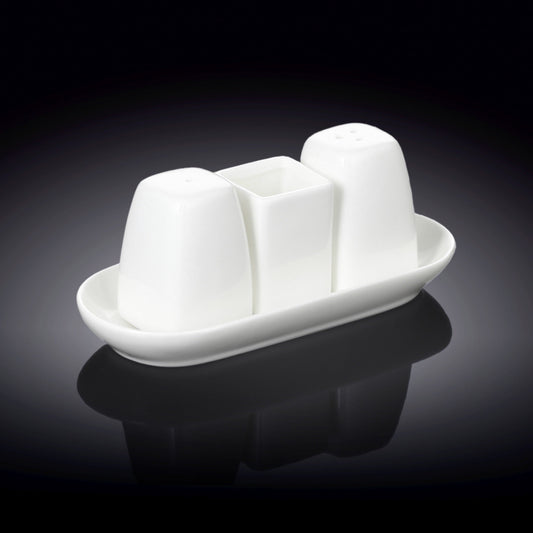 Wilmax Salz- & Pfeffer Set aus Porzellan mit Zahnstocherhalter WL-996005/SP