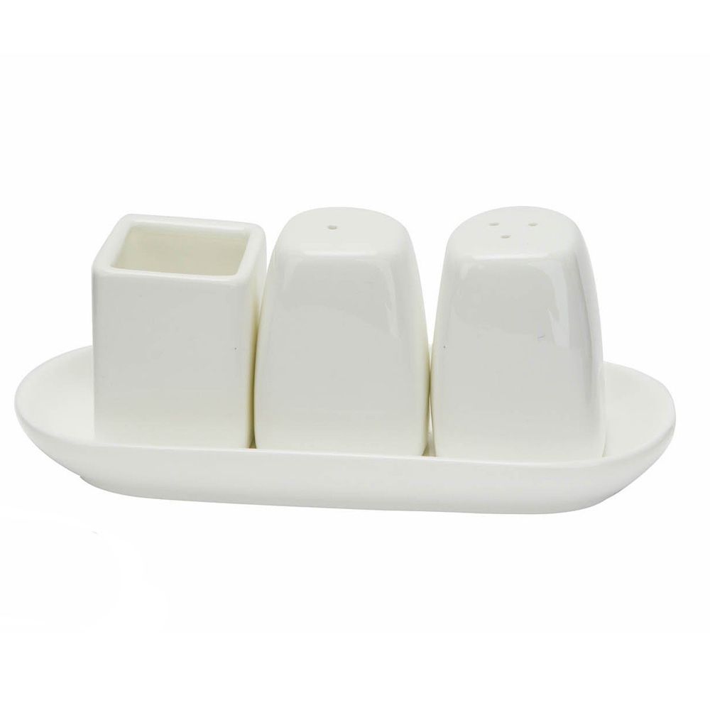 Wilmax Salz- & Pfeffer Set aus Porzellan mit Zahnstocherhalter WL-996005/SP