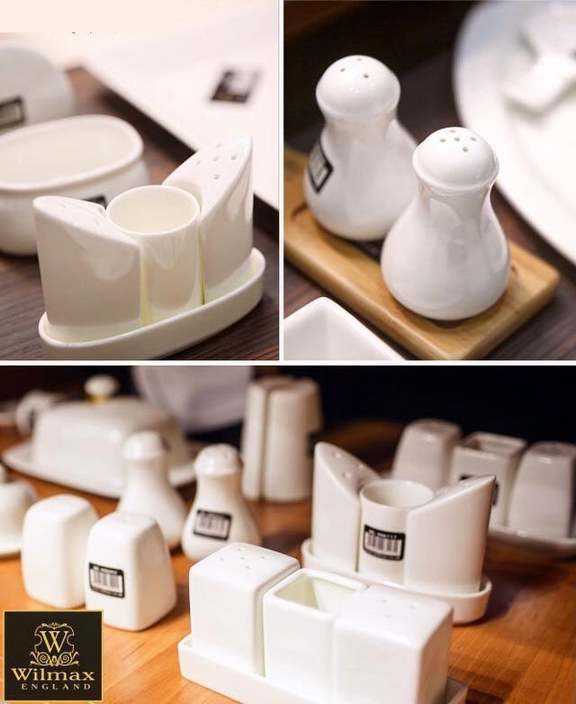 Wilmax Salz- und Pfeffer-Set aus Porzellan, 4-teilig, mit Tablett – WL-996117/SP
