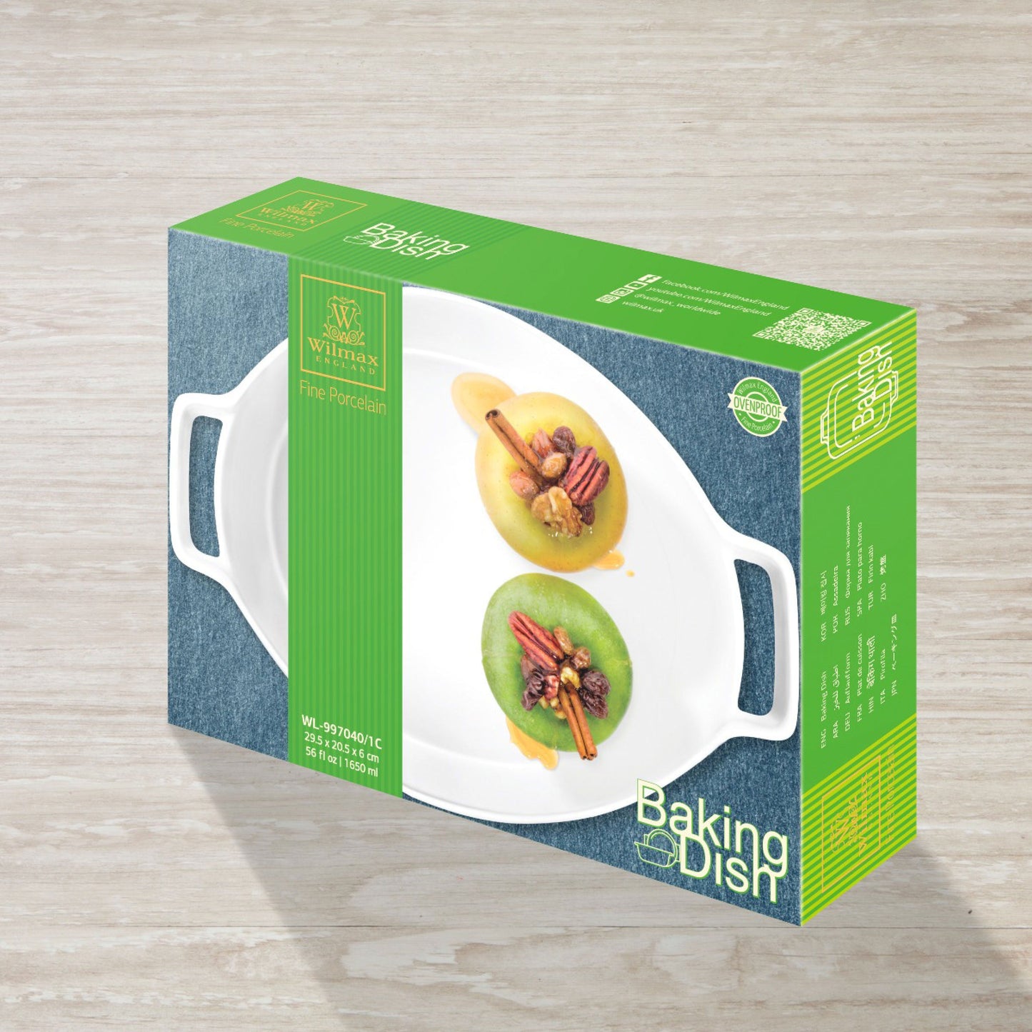 Wilmax Porzellan Auflaufform mit Griff, 1650ml, Weiß, 29,5cm WL-997040/A