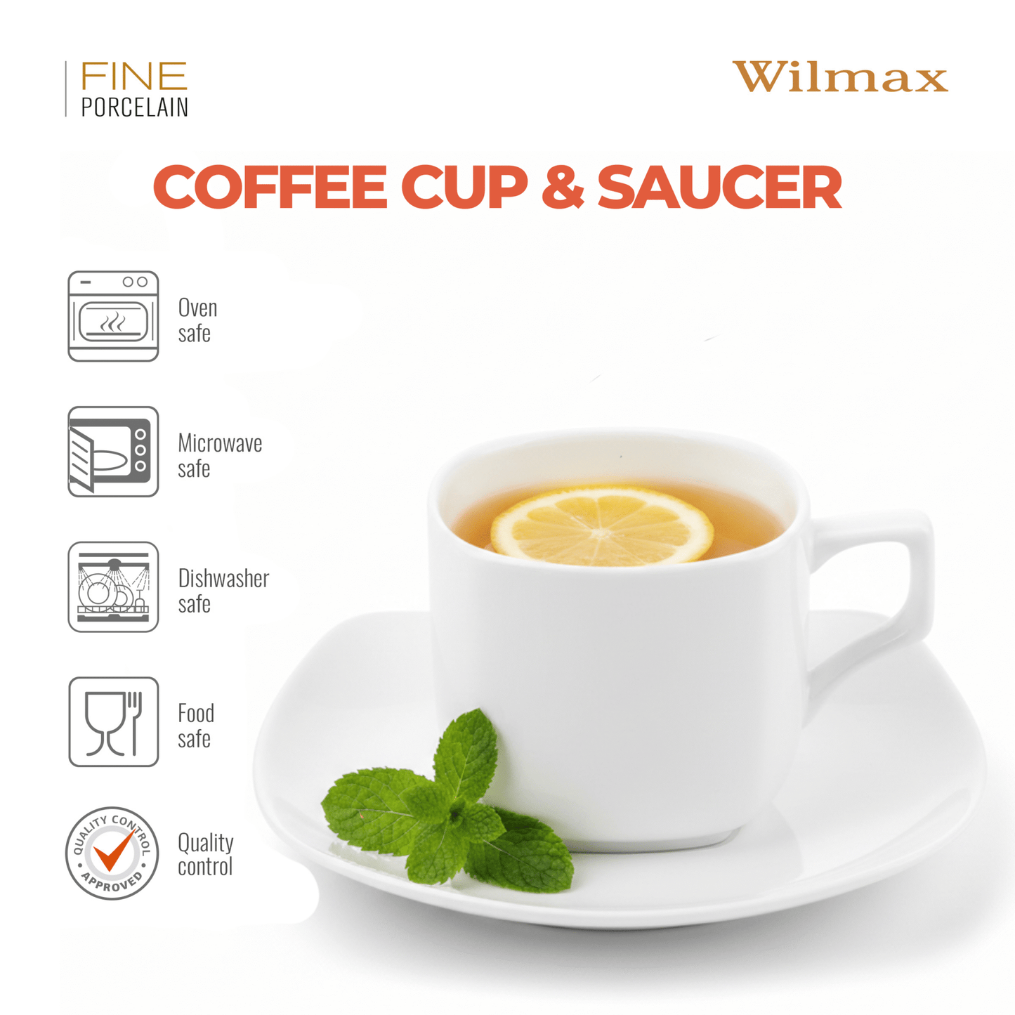 Wilmax Theekop en schotel 200 ml Wit Porselein WL-993003/1C