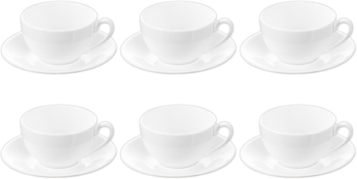 Wilmax Kopjes 400 ml Wit Porselein met Schotels Set van 6