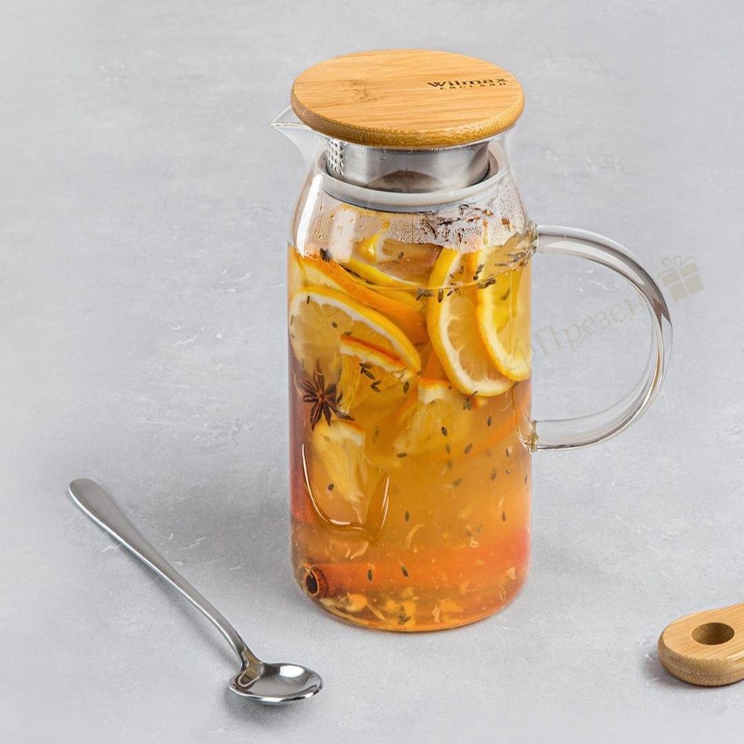 Wilmax Borosilikat-Glaskrug 1500 ml mit Edelstahl-Deckel WL-888210/A