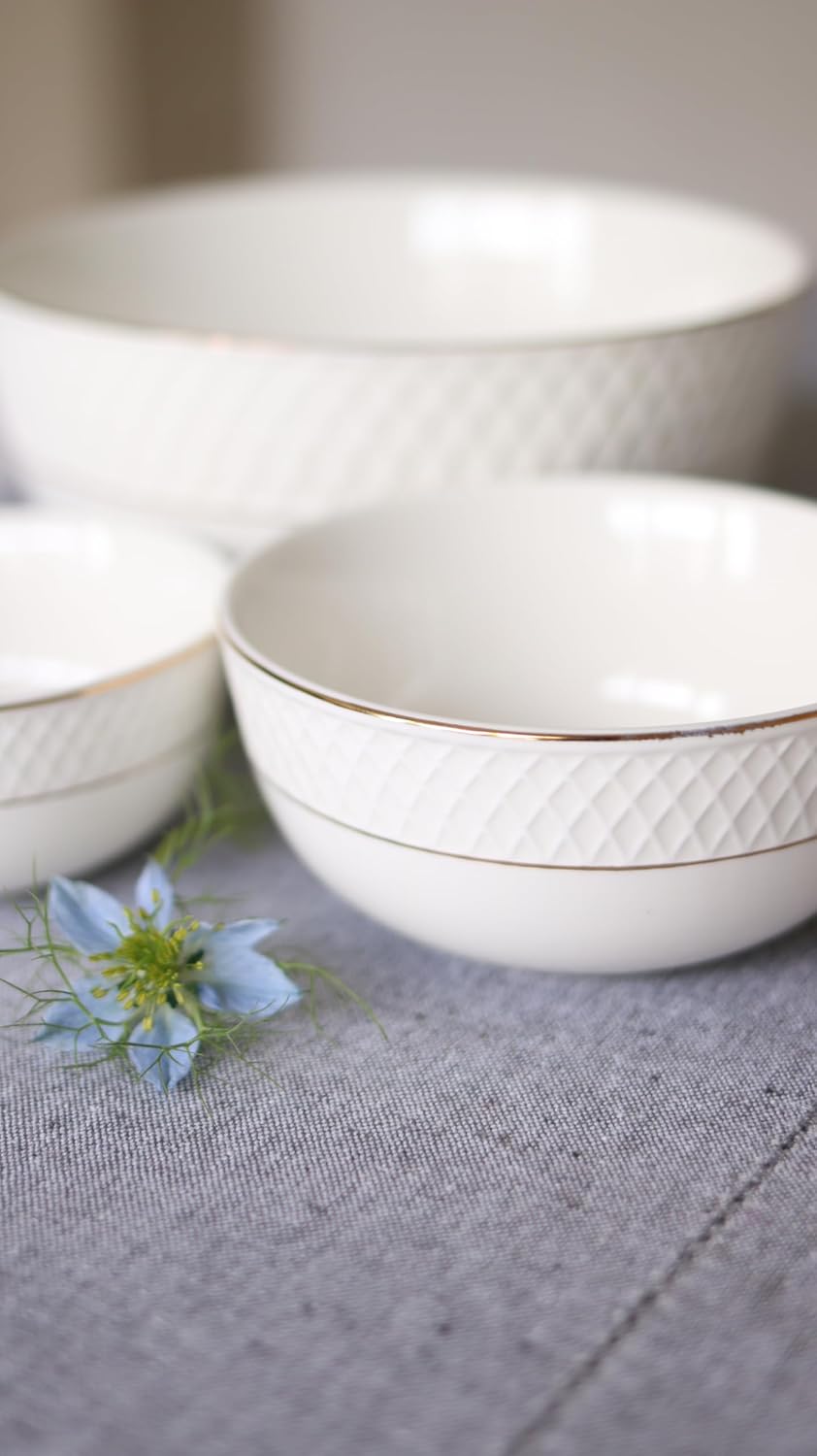 Wilmax Schaal 16 cm Wit Goudrand Porselein 2-delige set