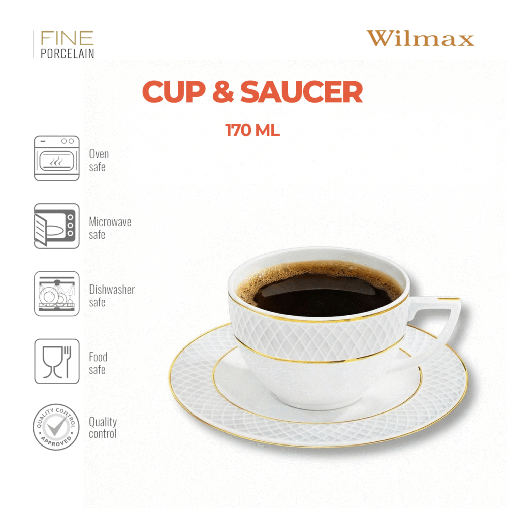 Wilmax Cappuccinokop & schotel Wit Goudrand 6-delig