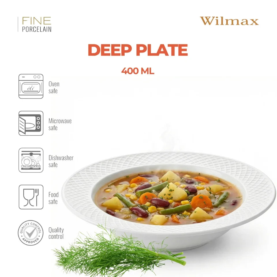 Wilmax England Julia Diamond - Soepborden en Pastaborden - 22.5 cm - Set van 6 - Porselein