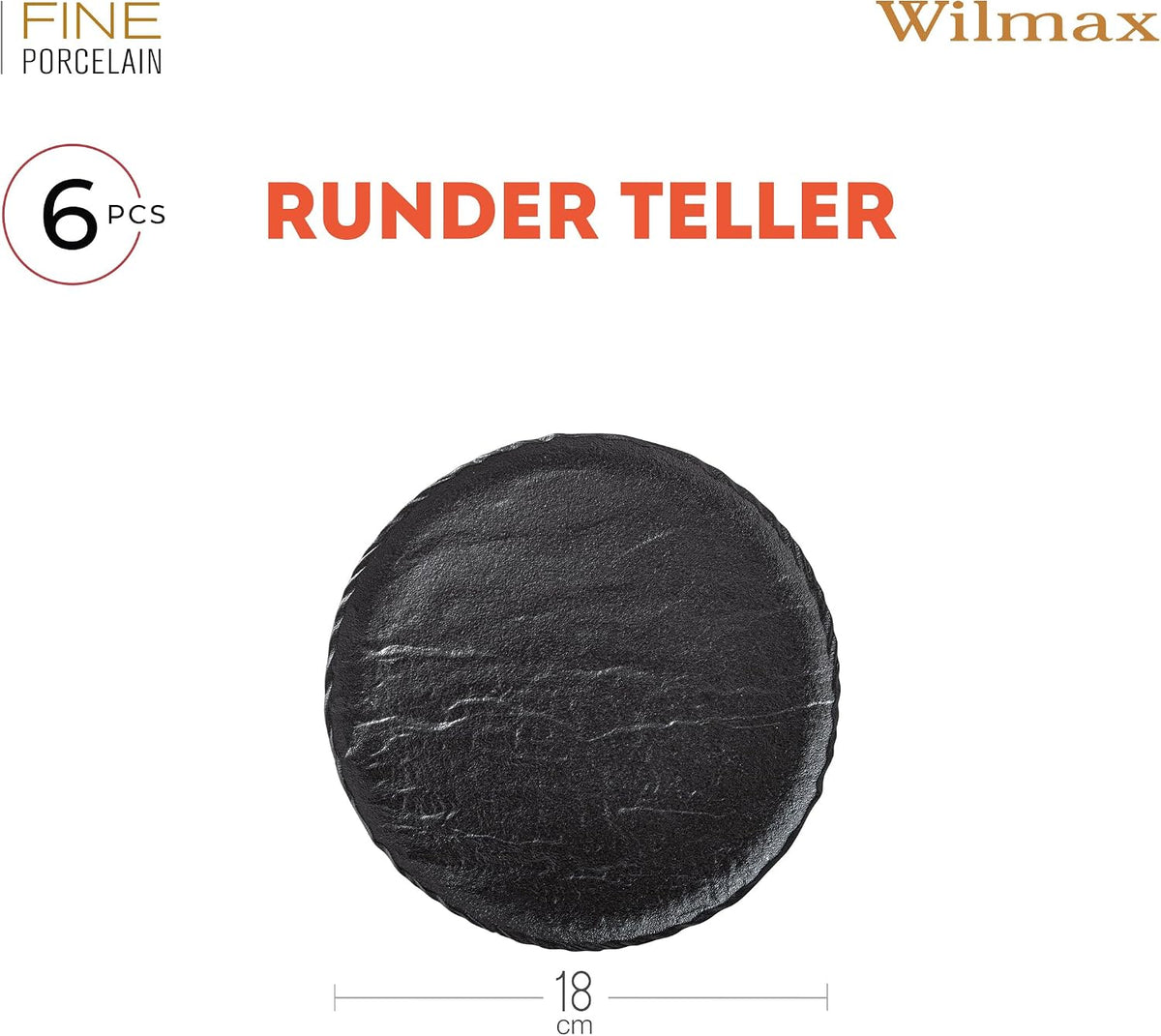 Wilmax Rond bord 18 cm set van 6 SlateStone Zwart A6