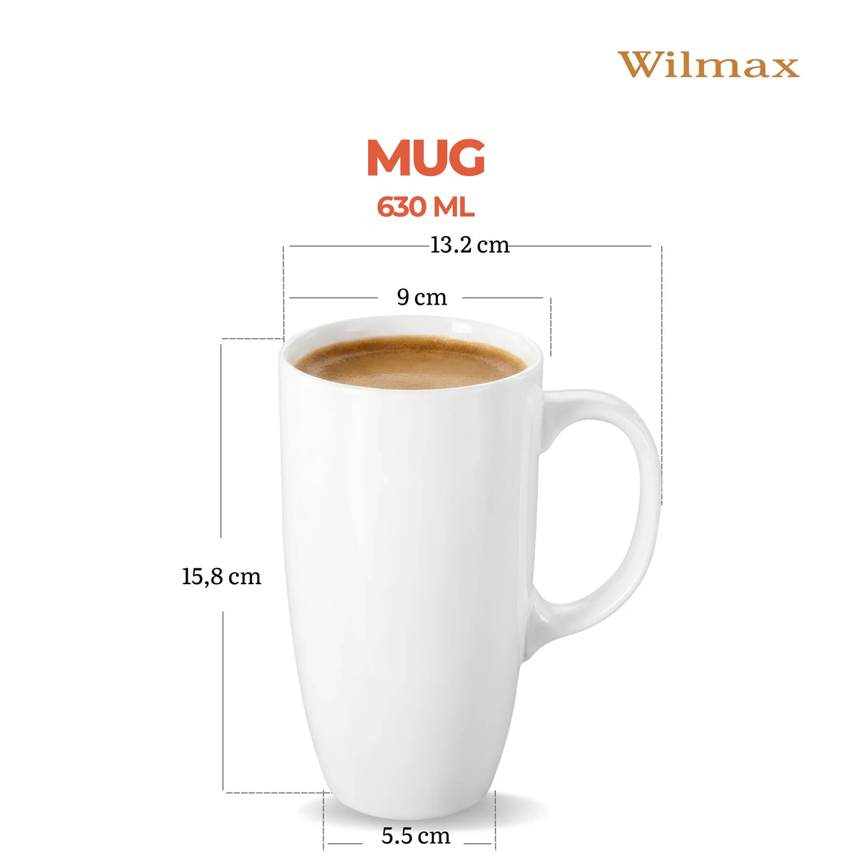Wilmax Beker 630 ml Wit Porselein extra groot