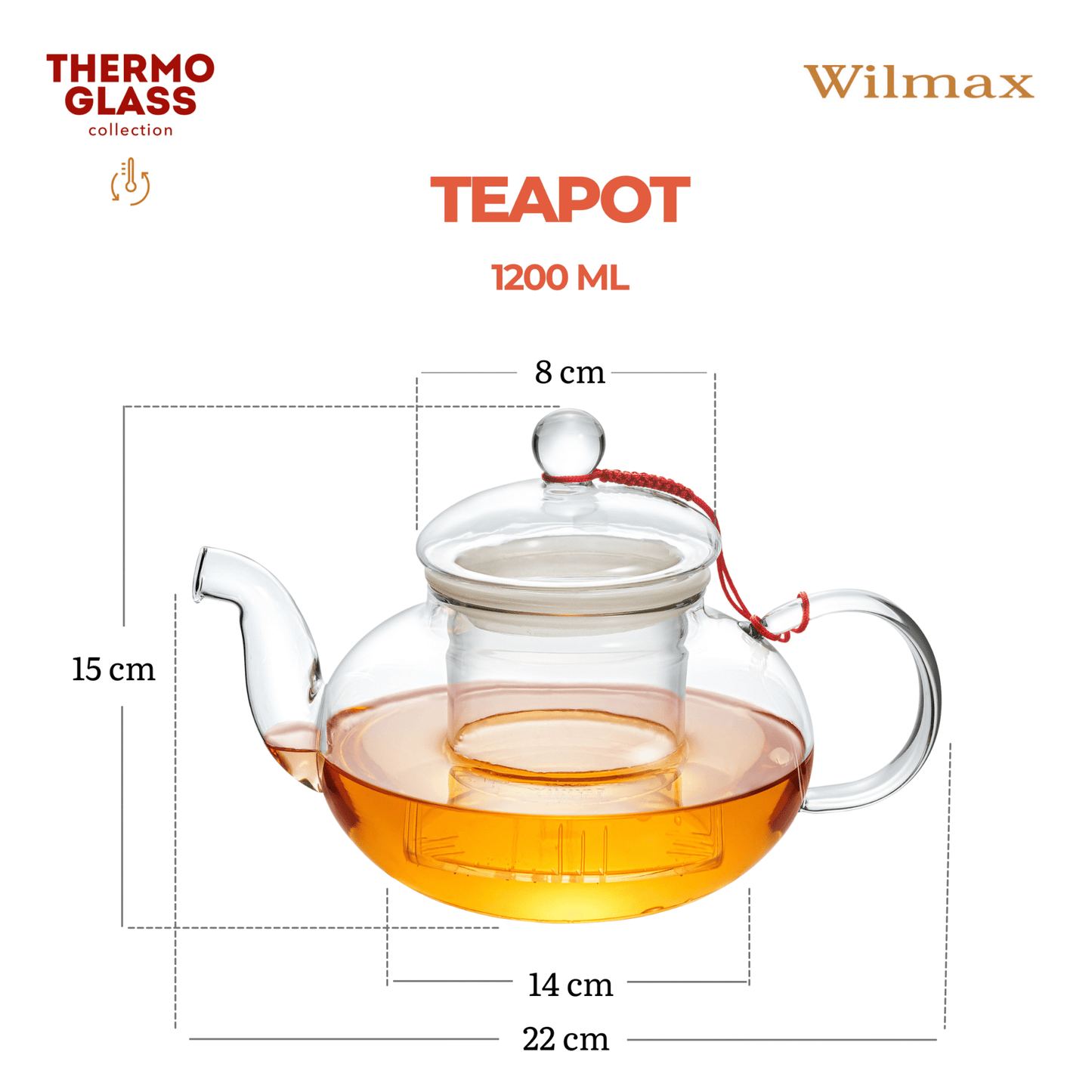 Wilmax Theepot Thermoglas met Filter 1200ml WL-888815/A