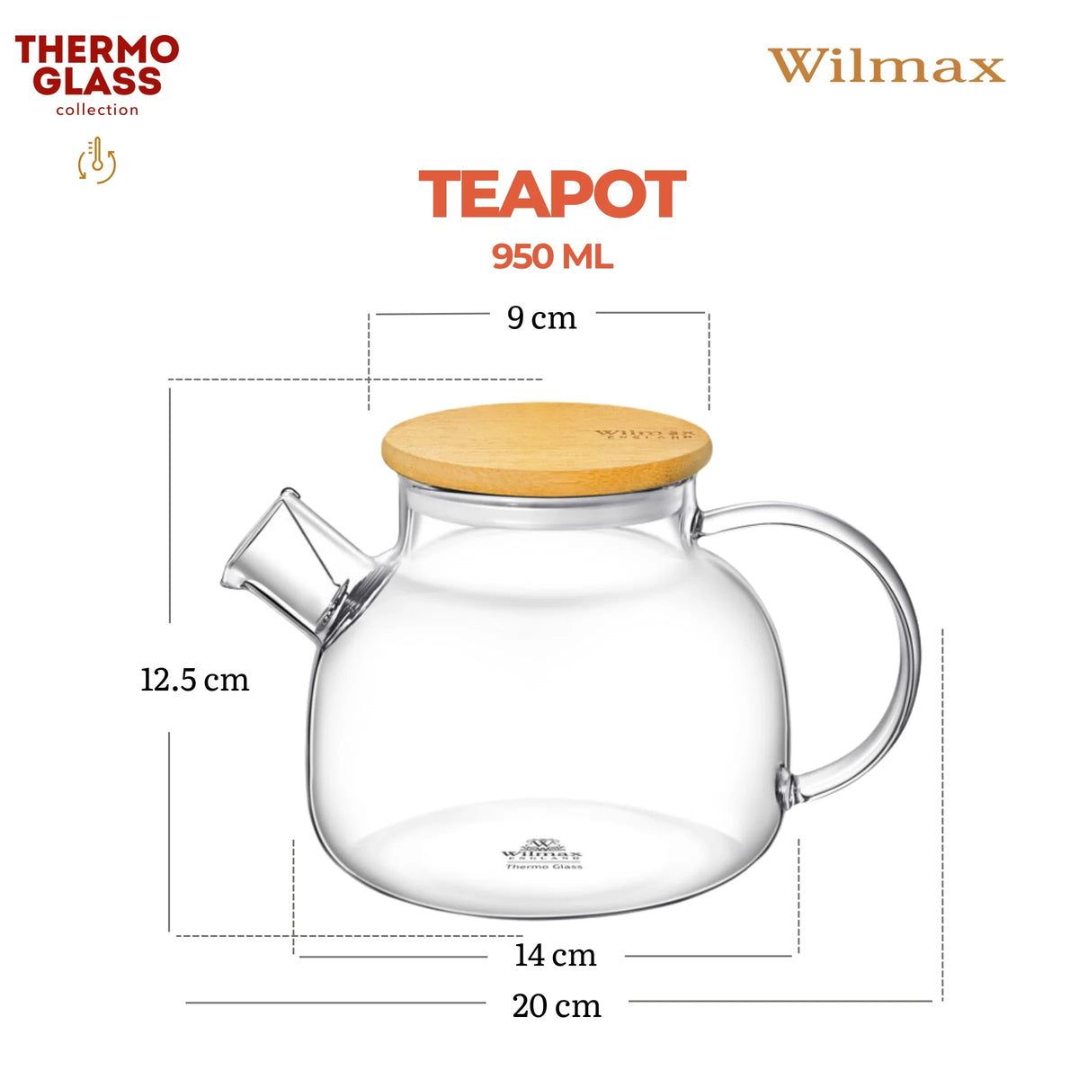 Wilmax England Theepot 950ml Thermoglas Veervilter Bamboe