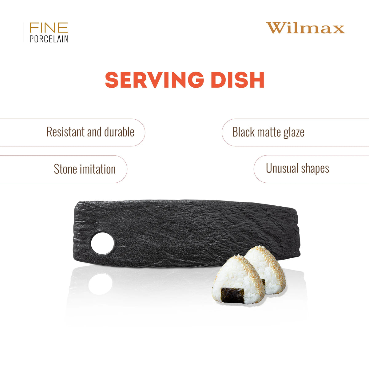 Wilmax SlateStone Serveerplank Zwart Porselein 32.5x10 cm