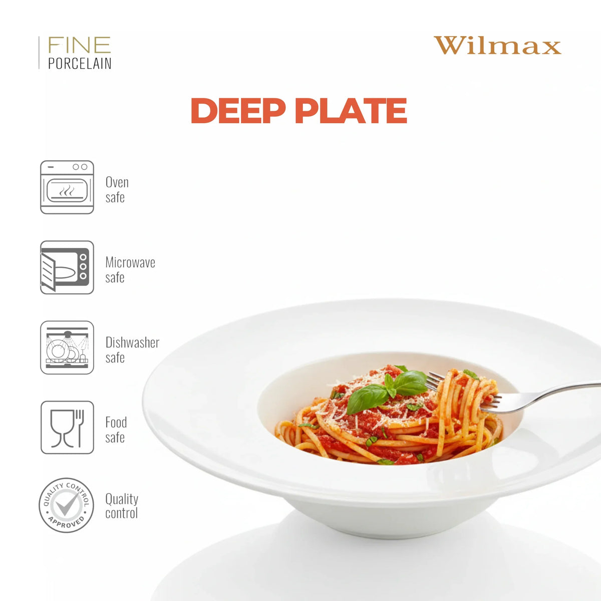 Wilmax Diep Bord 25.5 cm 600 ml van Porselein, Wit