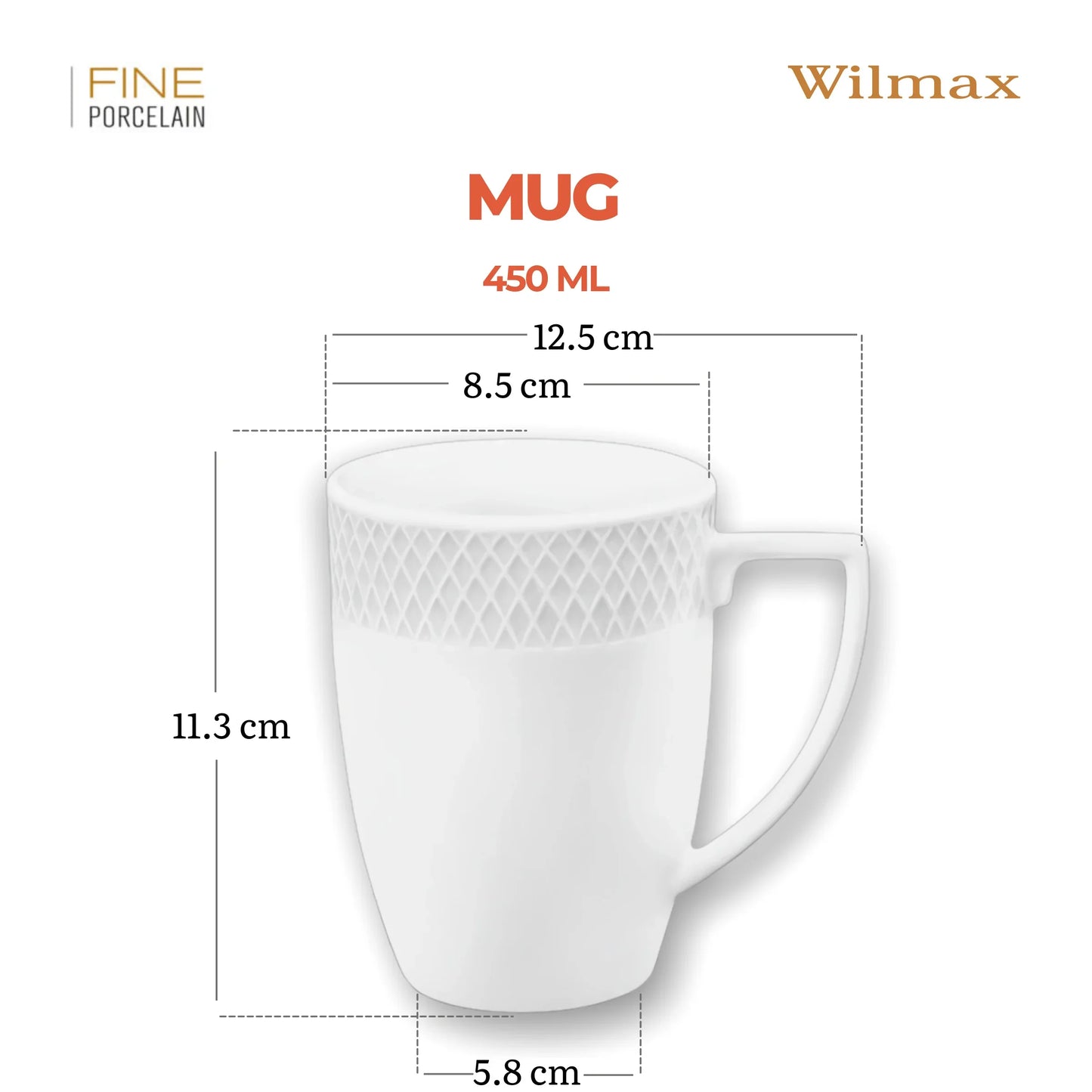 Wilmax England Mok 450 ml Wit Porselein 2-delige set