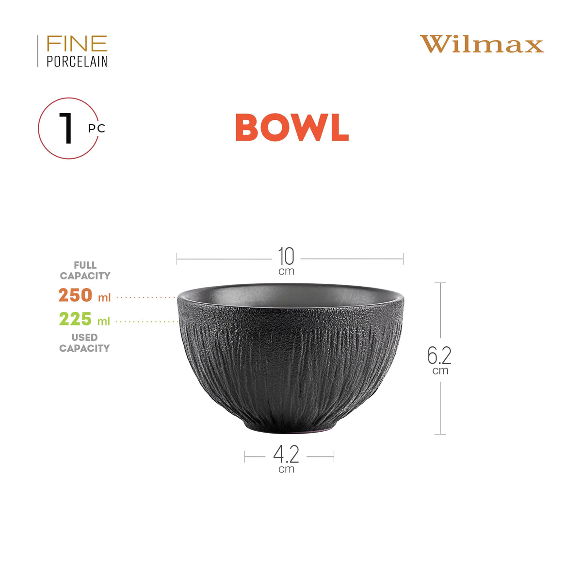 Wilmax England Schaal 250 ml Zwart Porselein