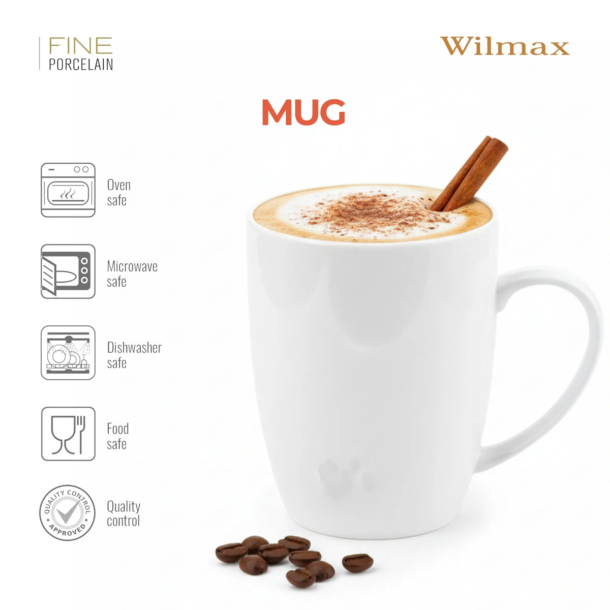 Wilmax Mokken 460 ml Wit Porselein 2-delige set A2