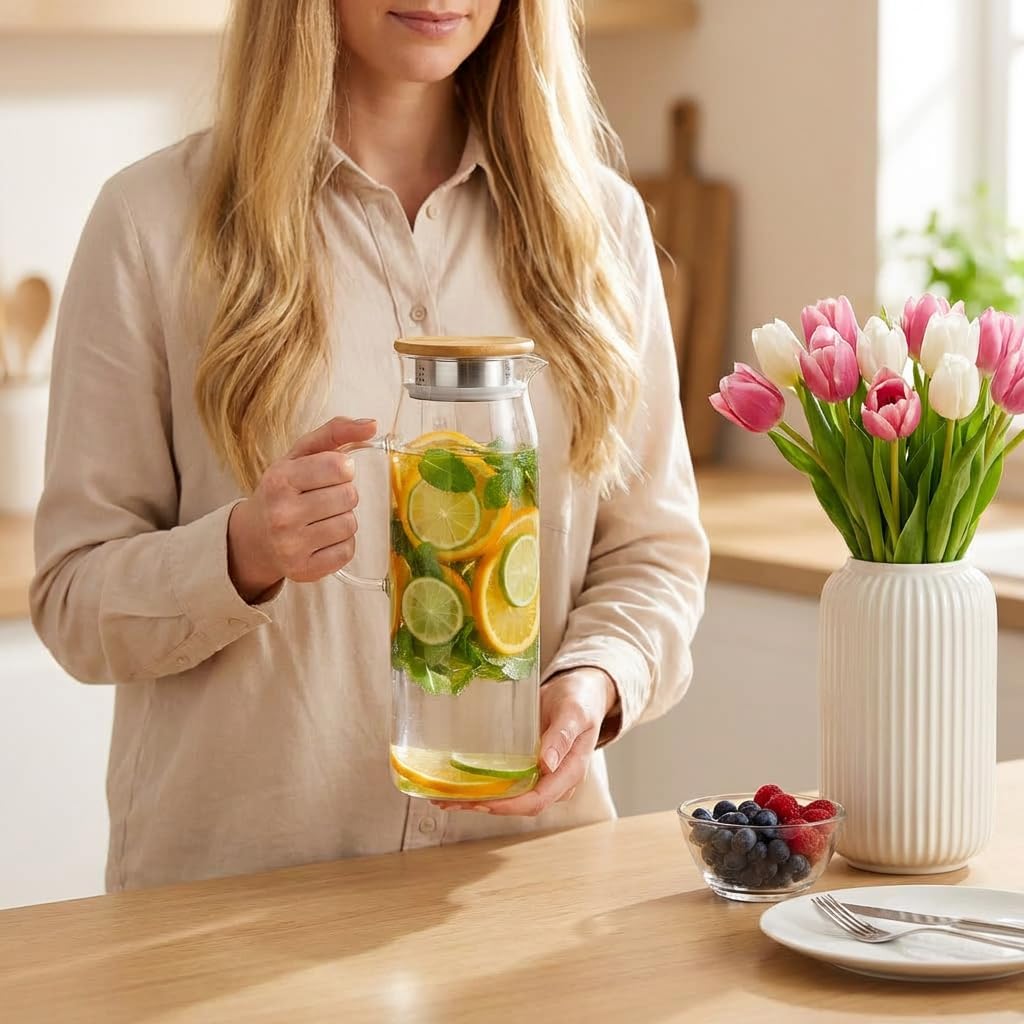 Wilmax England Thermoskan 1500ml met bamboedeksel Transparant