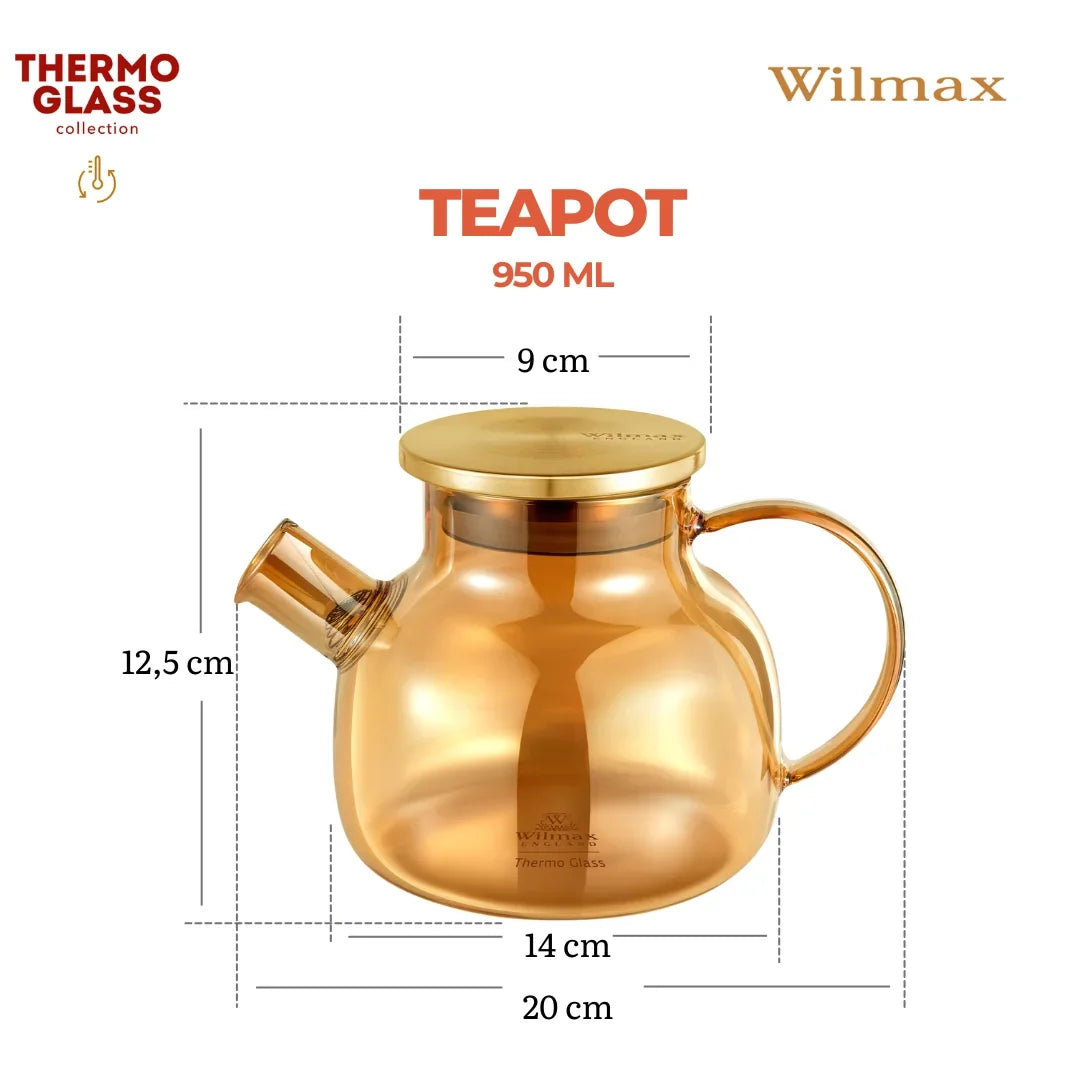 Wilmax Theepot 950 ml Thermoglas Veerfilter Goud
