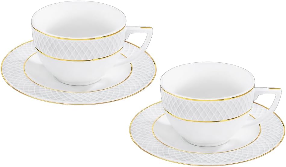 Wilmax Cappuccinokop 170 ml Wit Goudrand Porselein Set van 2