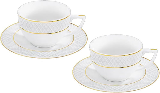 Wilmax Cappuccinokop 170 ml Wit Goudrand Porselein Set van 2