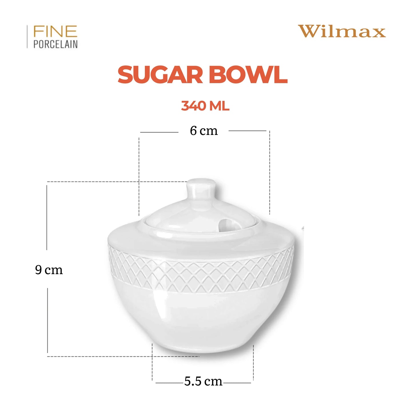 Wilmax England Suikerpot 340 ml Wit Porselein