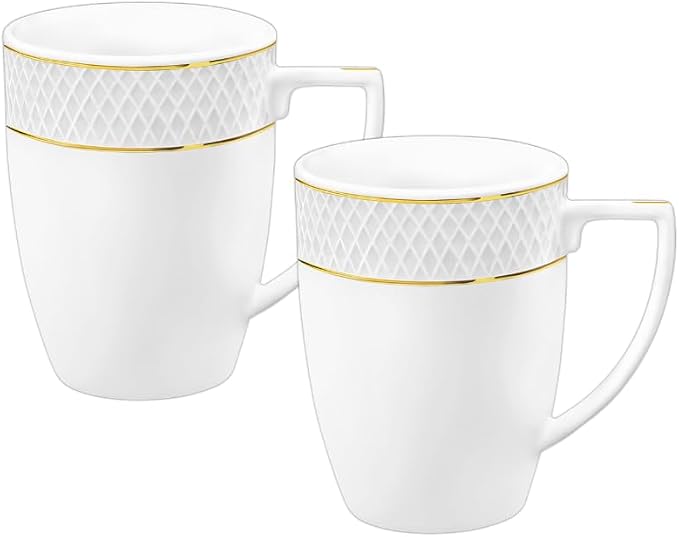 Wilmax England Mok 450 ml Wit Gouden Rand Porselein 2-delige set