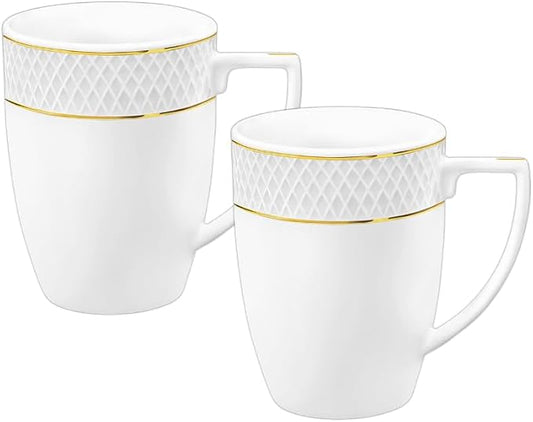 Wilmax England Mok 450 ml Wit Gouden Rand Porselein 2-delige set