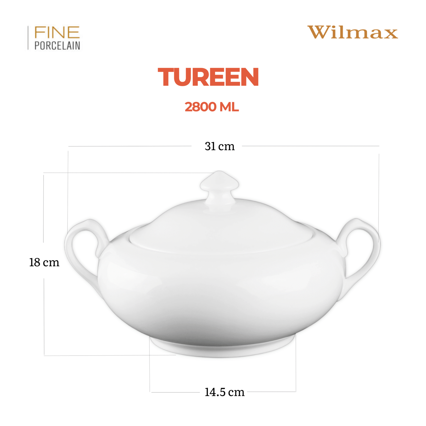 Wilmax Porseleinen Terrine met deksel 2800 Wit