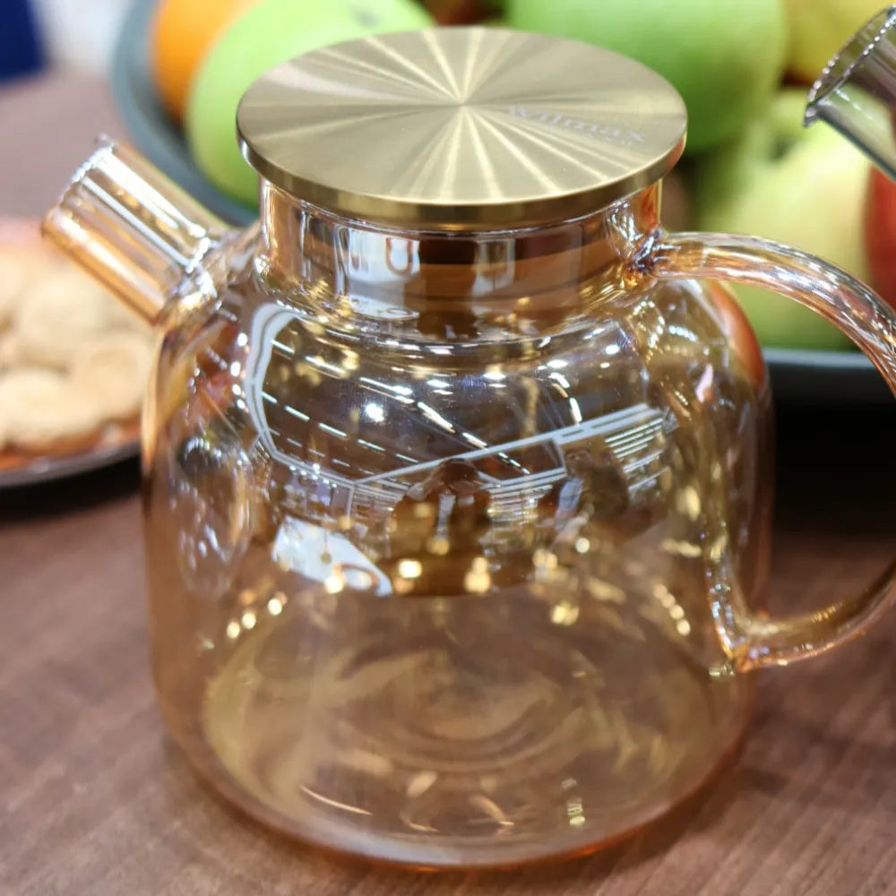 Wilmax England Theepot 1200 ml Glas met RVS deksel Goud