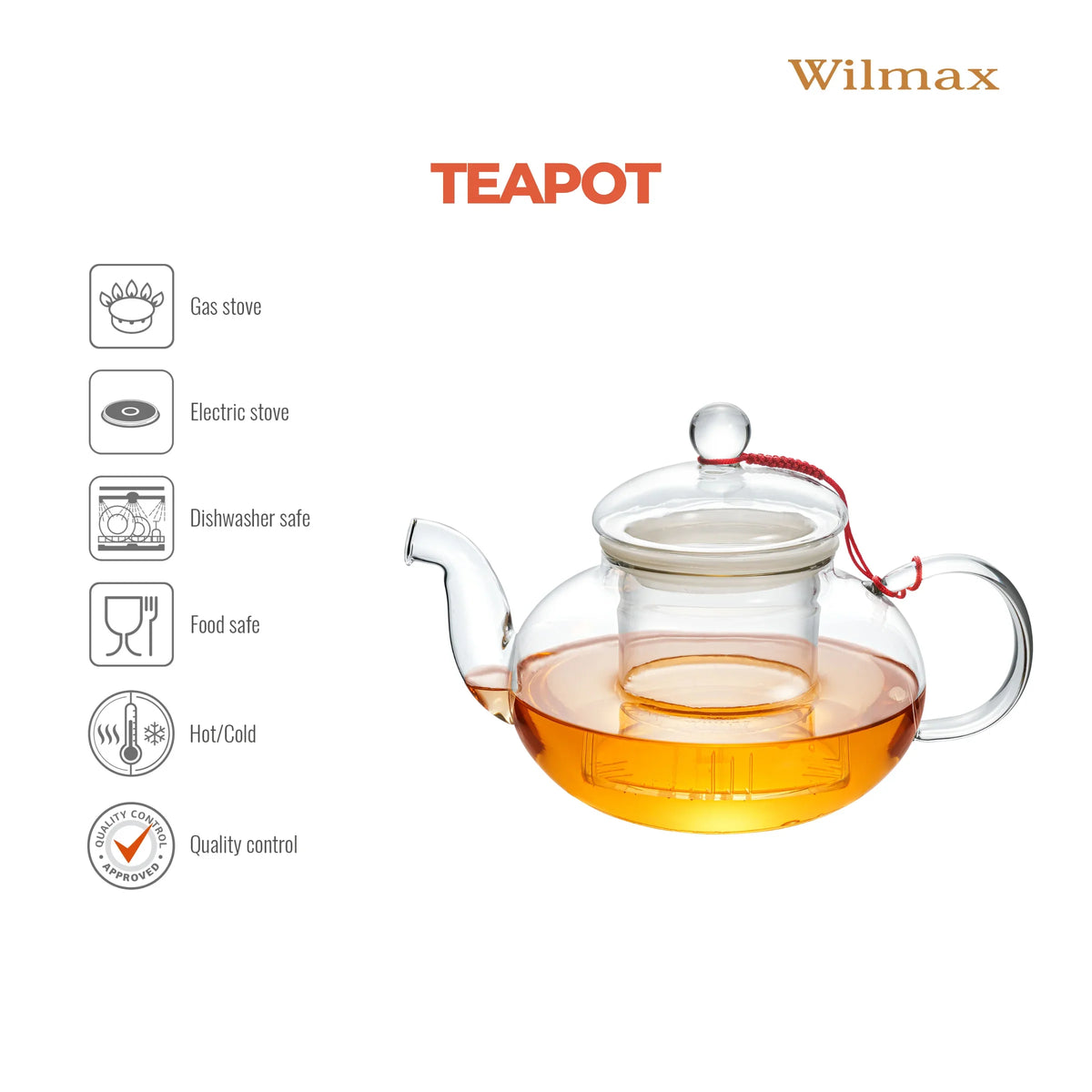 Wilmax Theepot van Glas 700 ml met Deksel Transparant