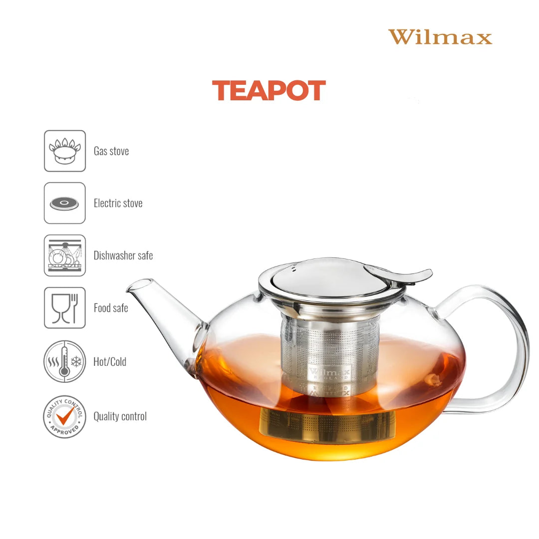 Wilmax Theepot 1550 ml Thermoglas RVS-filter