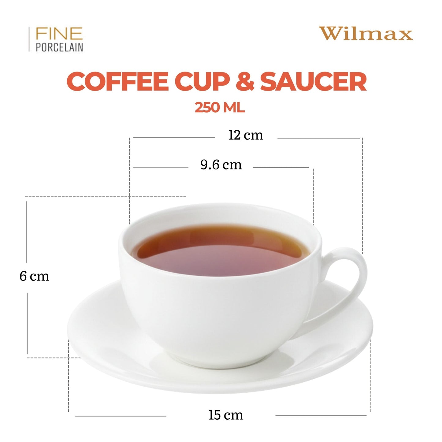 Wilmax Teacup with Saucer White Porcelain WL-993000/1C