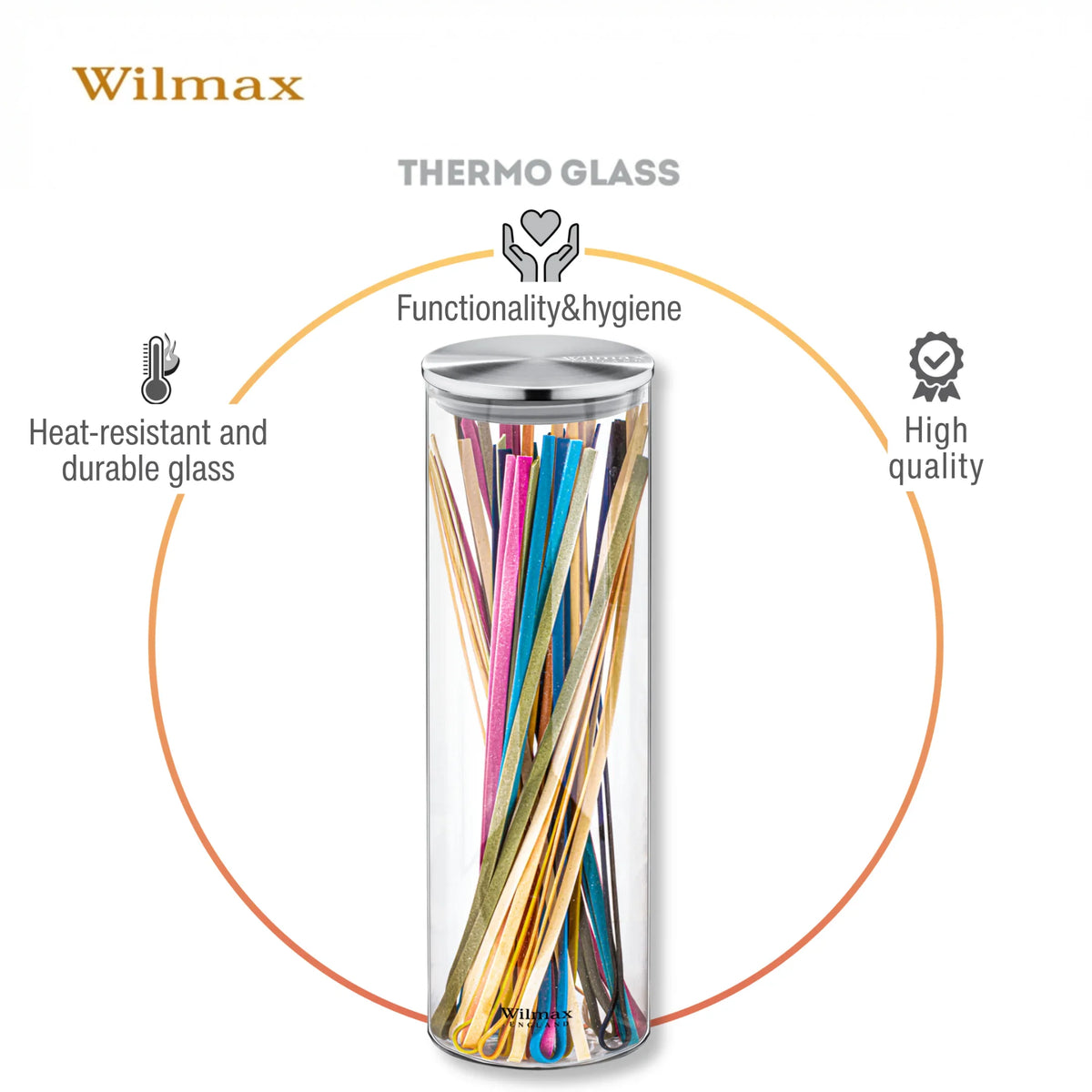 Wilmax England Voorraadpot 2000 ml, RVS deksel, 2-delige set