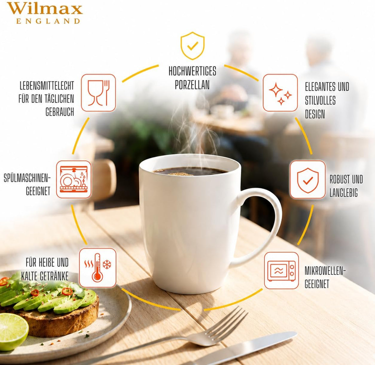 Wilmax Mokken 460 ml Wit Porselein 2-delige set A2