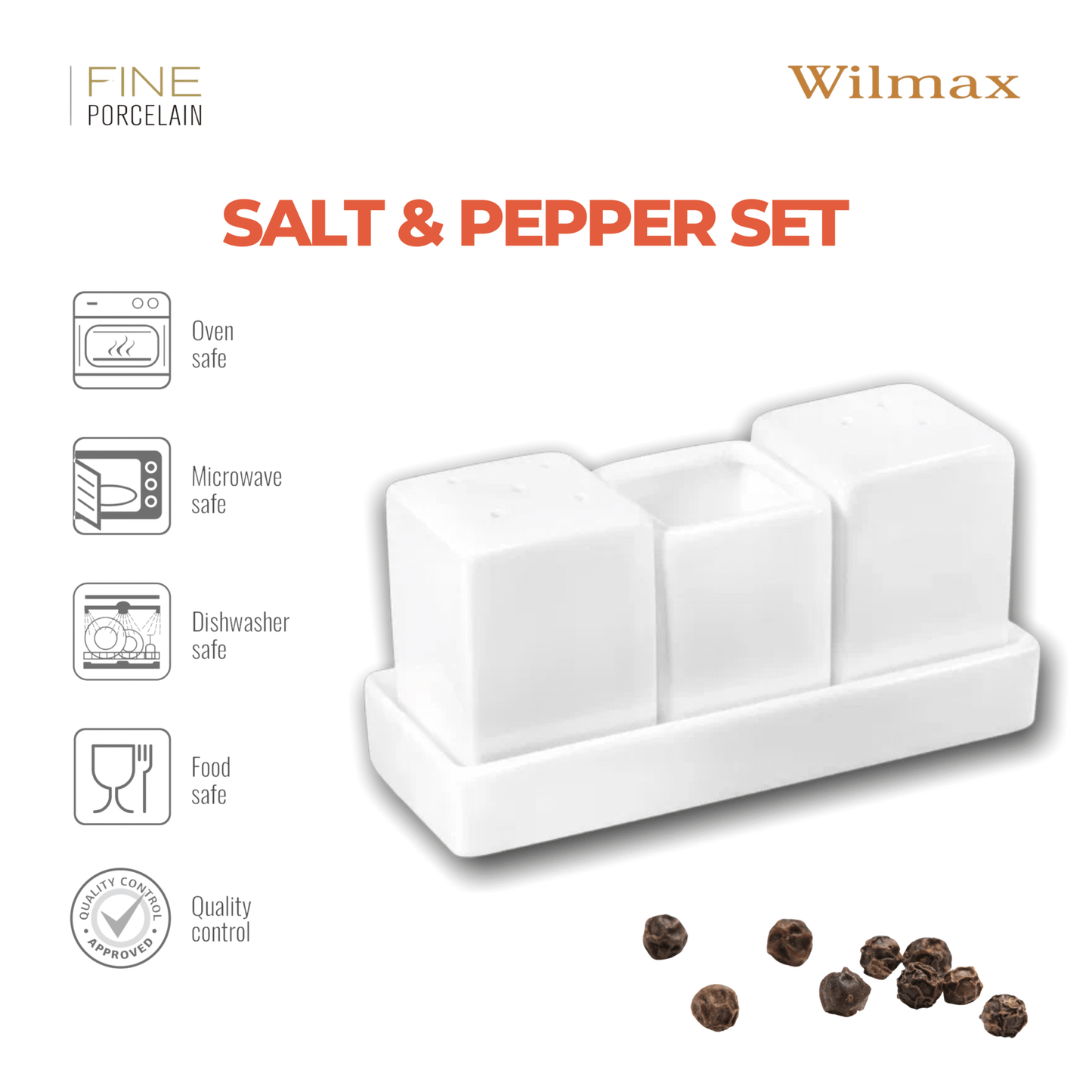 Wilmax Zout- & Peperstrooierset Porselein Wit WL-996118/SP