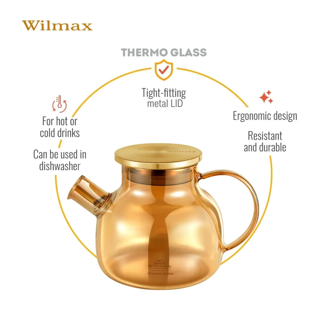 Wilmax Theepot 950 ml Thermoglas Veerfilter Goud