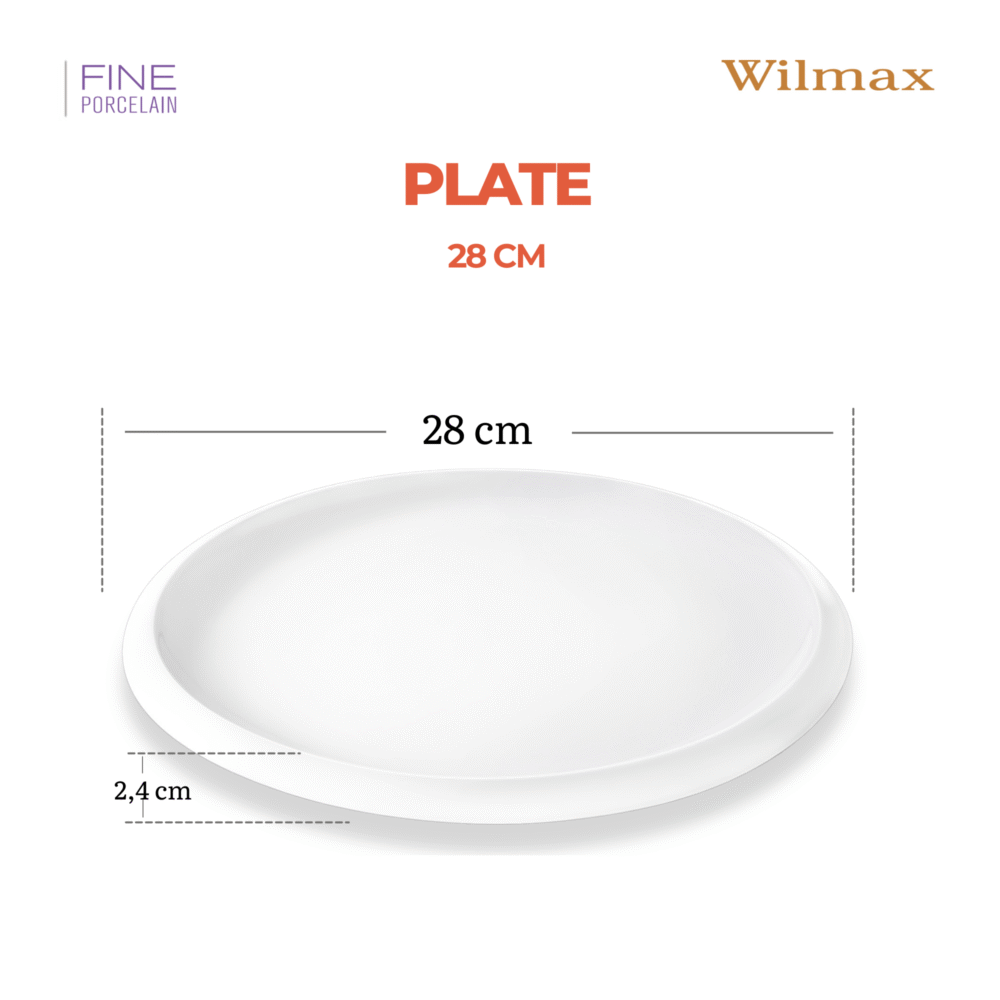 Wilmax Eetbord 28 cm van porselein, Wit WL-991279/A