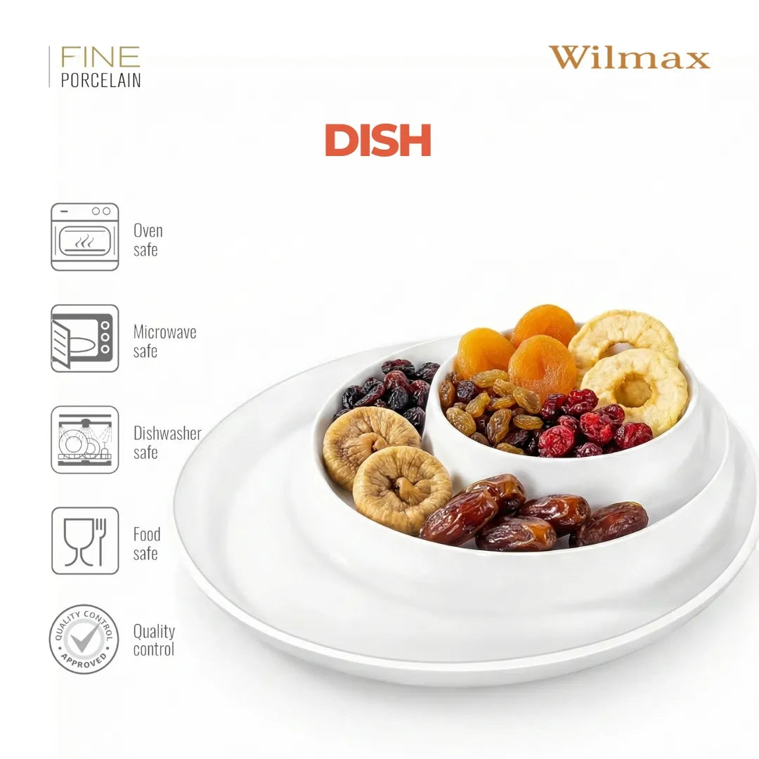 Wilmax porseleinen serveerbord met vakken 25,5 cm wit