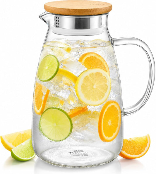Wilmax England Karaf 1900 ml Thermoglas met Bamboe deksel